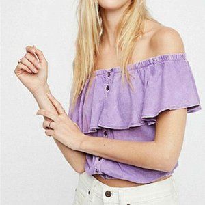 Free People We The Free Love Letter Off Shoulder Crop Top in Purple Size L